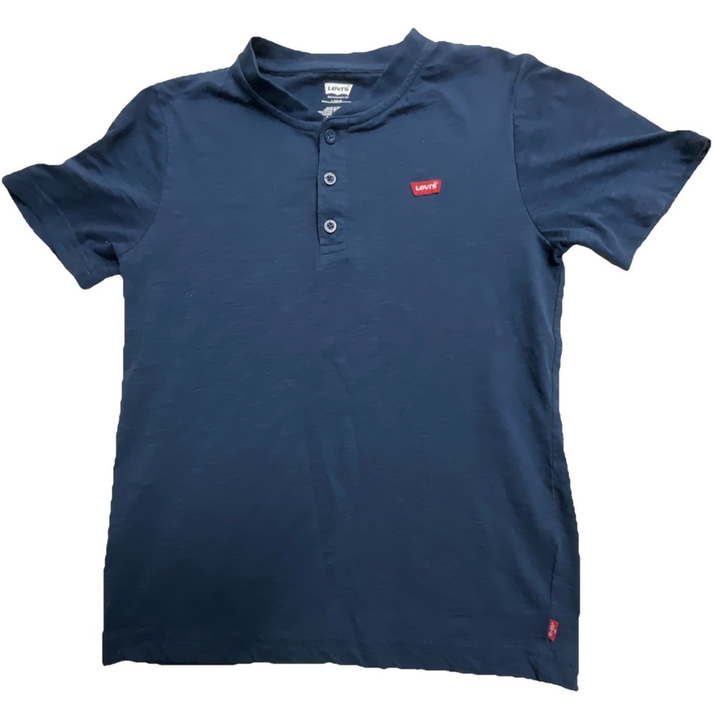 Levi's Boys Navy‎ Blue Henley Short Sleeve T-Shirt L (10/12) Logo Button